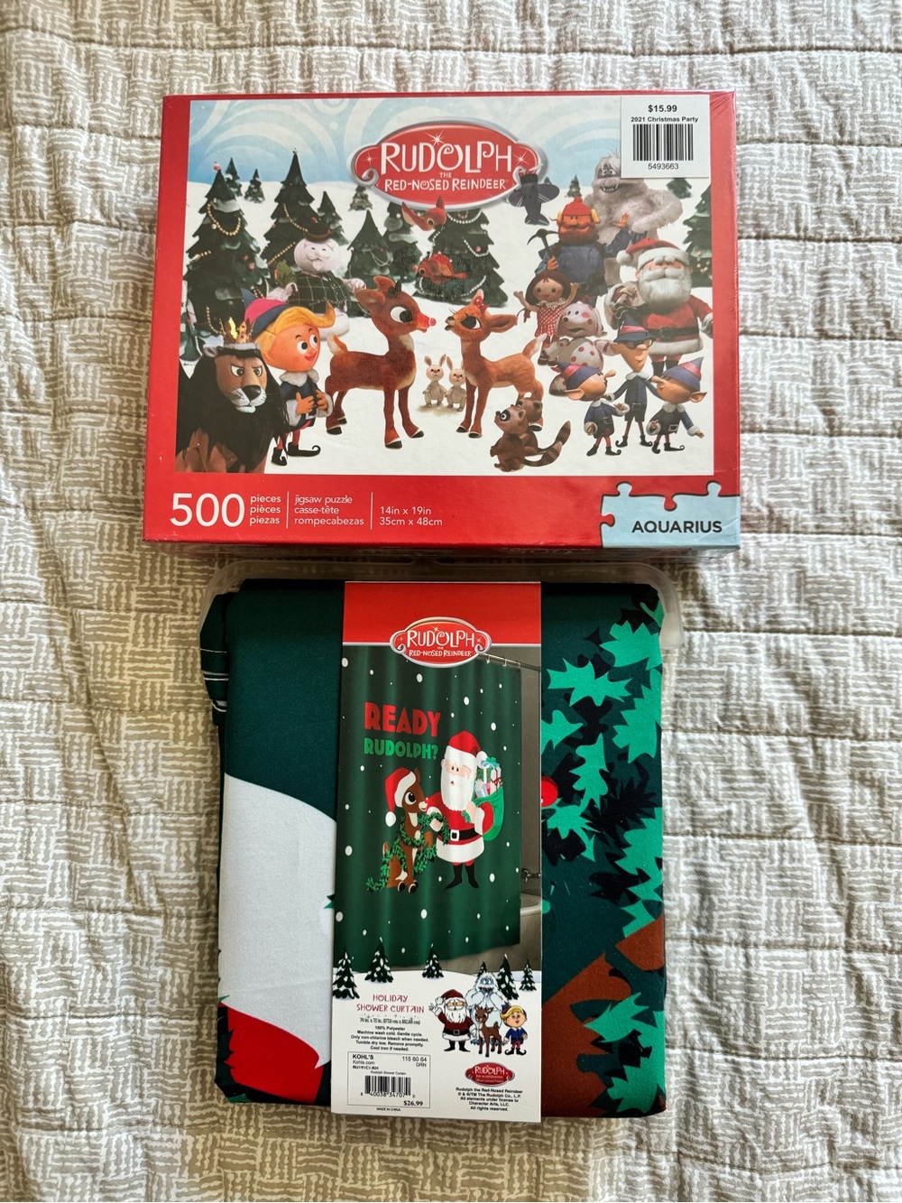 Rudolph Holiday Shower Curtain and Puzzle Gift Set - Brand New
